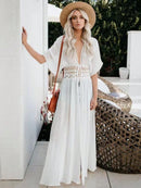 Vestido longo Branco E Preto Saída de praia - feminino