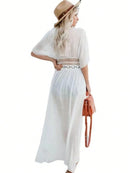 Vestido longo Branco E Preto Saída de praia - feminino