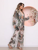 saida de praia tule estampada conjunto camisa com calca