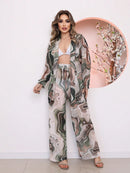 saida de praia tule estampada conjunto camisa com calca