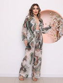 saida de praia tule estampada conjunto camisa com calca