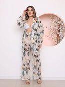 saida de praia tule estampada conjunto camisa com calca