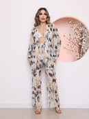 saida de praia tule estampada conjunto camisa com calca