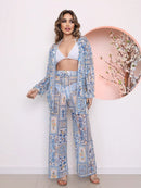 saida de praia tule estampada conjunto camisa com calca