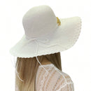 Chapéu Feminino De Praia Aba Rendada E Corrente Dourada