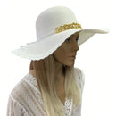 Chapéu Feminino De Praia Aba Rendada E Corrente Dourada