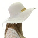 Chapéu Feminino De Praia Aba Rendada E Corrente Dourada