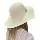 Chapéu Feminino De Praia Aba Rendada E Corrente Dourada