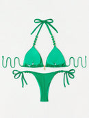 Biquíni Amarrável Com Pingente de Concha e Detalhes Dourados 