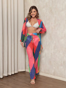 saida de praia tule estampada conjunto camisa com calca