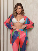 saida de praia tule estampada conjunto camisa com calca