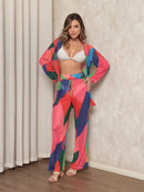 saida de praia tule estampada conjunto camisa com calca