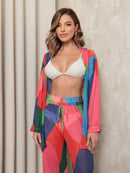 saida de praia tule estampada conjunto camisa com calca