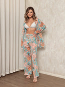 saida de praia tule estampada conjunto camisa com calca