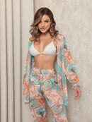 saida de praia tule estampada conjunto camisa com calca