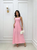 vestido longo elegante Botão Dividido Abertura lateral feminino - Moda Praia