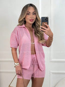 Saída De Praia Conjunto Feminino Moda Praia Look Praiano Rosa