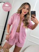 Saída De Praia Conjunto Feminino Moda Praia Look Praiano Rosa