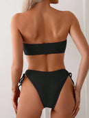  Conjunto de Bikini bandô sólido com plissado para mulheres - Moda praia de verão