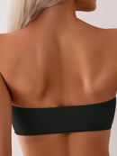  Conjunto de Bikini bandô sólido com plissado para mulheres - Moda praia de verão