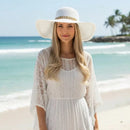 Chapéu Feminino De Praia Aba Rendada E Corrente Dourada