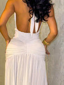 Vestido Longo com Fenda na Perna e Amarração no Pescoço – Vestido Feminino 