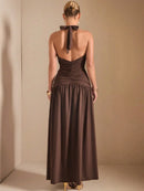 Vestido Longo com Fenda na Perna e Amarração no Pescoço – Vestido Feminino 