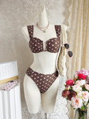 Bikini com Alças Largas e Decote em U com Estampa de Poá de Verão