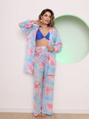 saida de praia tule estampada conjunto camisa com calca