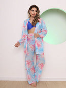 saida de praia tule estampada conjunto camisa com calca