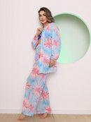 saida de praia tule estampada conjunto camisa com calca