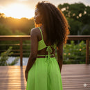 Vestido Longo Feminino com Recortes e Fenda Lateral Elegante 