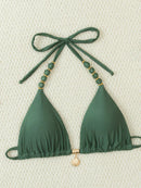 Biquíni Amarrável Com Pingente de Concha e Detalhes Dourados 