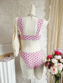 Bikini com Alças Largas e Decote em U com Estampa de Poá de Verão