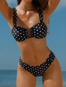 Bikini com Alças Largas e Decote em U com Estampa de Poá de Verão