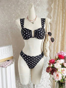 Bikini com Alças Largas e Decote em U com Estampa de Poá de Verão