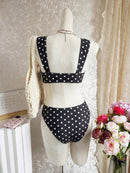 Bikini com Alças Largas e Decote em U com Estampa de Poá de Verão