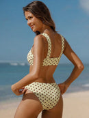 Bikini com Alças Largas e Decote em U com Estampa de Poá de Verão