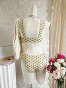 Bikini com Alças Largas e Decote em U com Estampa de Poá de Verão