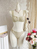 Bikini com Alças Largas e Decote em U com Estampa de Poá de Verão