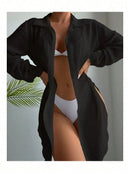 Vestido Feminino Chemise Manga Longa - Botões - Saída de Praia Lançamento Verão