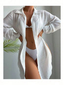 Vestido Feminino Chemise Manga Longa - Botões - Saída de Praia Lançamento Verão