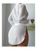 Vestido Feminino Chemise Manga Longa - Botões - Saída de Praia Lançamento Verão