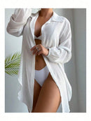 Vestido Feminino Chemise Manga Longa - Botões - Saída de Praia Lançamento Verão