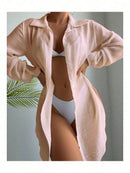 Vestido Feminino Chemise Manga Longa - Botões - Saída de Praia Lançamento Verão