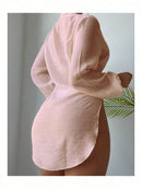 Vestido Feminino Chemise Manga Longa - Botões - Saída de Praia Lançamento Verão