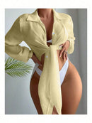 Vestido Feminino Chemise Manga Longa - Botões - Saída de Praia Lançamento Verão