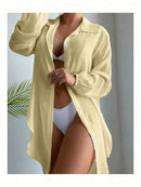 Vestido Feminino Chemise Manga Longa - Botões - Saída de Praia Lançamento Verão