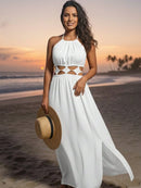 Vestido Longo Feminino com Recortes e Fenda Lateral Elegante