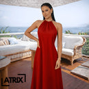 Vestido longo luxuoso com argola e corrente frente única